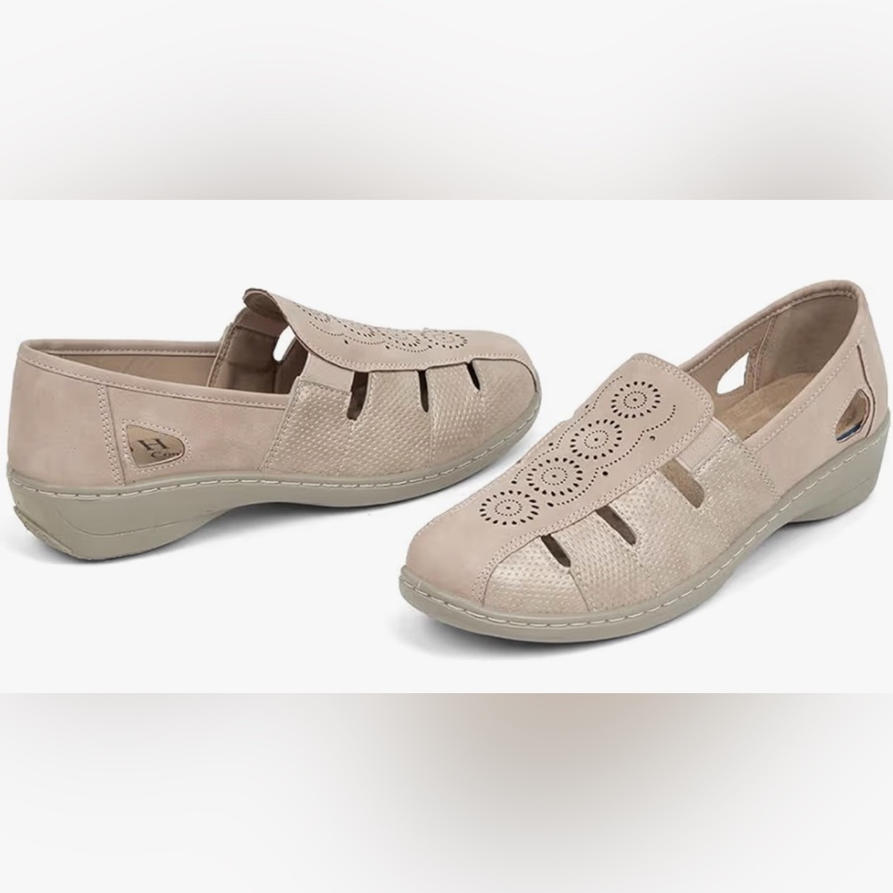 VJH Confort Beige Perforated Slip-On Loafers for Women